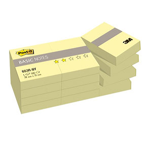 Листки с клейкой полосой 38х51мм 3M Post-it BASIC 653R-BY, 12x100л, канареечный желтый