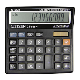 Калькулятор настольный 12 разрядов CITIZEN CT-555N, 130х128х34мм, черный