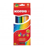 Карандаши цветные Kores 12 цветов трехгранные с точилкой