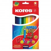 Карандаши цветные Kores Jumbo 12 цветов трехгранные с точилкой