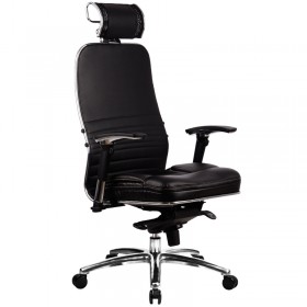 Кресло руководителя Метта "Samurai" KL-3.02/KL-3.03, 3D подголовник, кожа черная