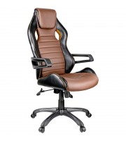 Кресло руководителя Helmi HL-S03 "Drift", экокожа черная/коричневая, вставка ткань оранжевая
