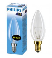 Лампа накаливания 60Вт E14 PHILIPS, свеча прозрачная