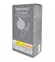 Перчатки смотровые латексные Benovy нестерильные опудренные размер L (50 пар в упаковке)