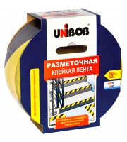 Клейкая лента разметочная Unibob, 50мм*50м, желто-черная, инд.упаковка
