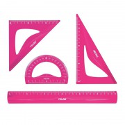 Набор чертежный 30 см Milan пластиковый розовый средний набор (4 предмета в наборе) (линейка 30 см, ...