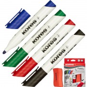 Набор маркеров для белых досок Kores 20863 4 цвета с губкой (толщина линии 1-3 мм) круглый наконечн ...