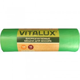 Мешки для мусора на 120 л Концепция Быта VitaLux Bio зеленые (ПНД, 17 мкм, 10 штук в рулоне, 70x105 ...