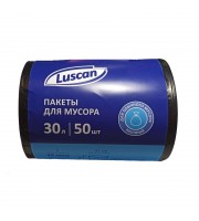 Мешки для мусора на 30 л Luscan черные (ПВД, 25 мкм, в рулоне 50 штук, 50х70 см)