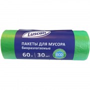 Мешки для мусора на 60 л Luscan зеленые (ПНД, 12 мкм, 30 штук в рулоне, 58x68 см)