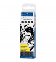 Набор капиллярных ручек Faber-Castell "Pitt Artist Pen Manga Black set" черные, 4шт., 0,1/0,3/0,5мм