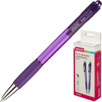 Ручка шариковая автоматическая, фиолетовый корпус, с резин. держателем, синий
