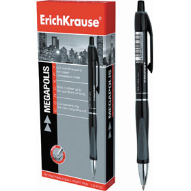 Ручка шариковая автоматическая ERICH KRAUSE Megapolis Concept, с резин. держателем, черный