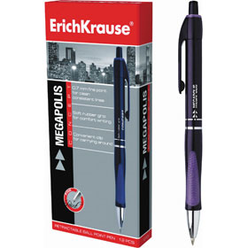 Ручка шариковая автоматическая ERICH KRAUSE Megapolis Concept, с резин. держателем, синий