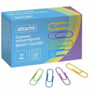 Скрепки 28 мм Attache Bright Colours металлические с полимерным покрытием (100 штук в упаковке)