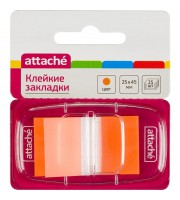 Клейкие закладки Attache пластиковые оранжевые по 25 листов 25x45 мм